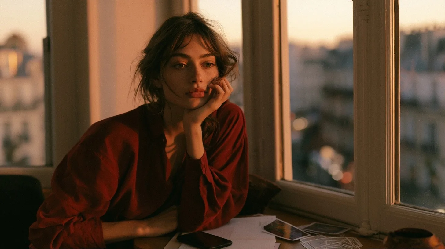 Femme réfléchissant calmement près d’une fenêtre après une belle rencontre