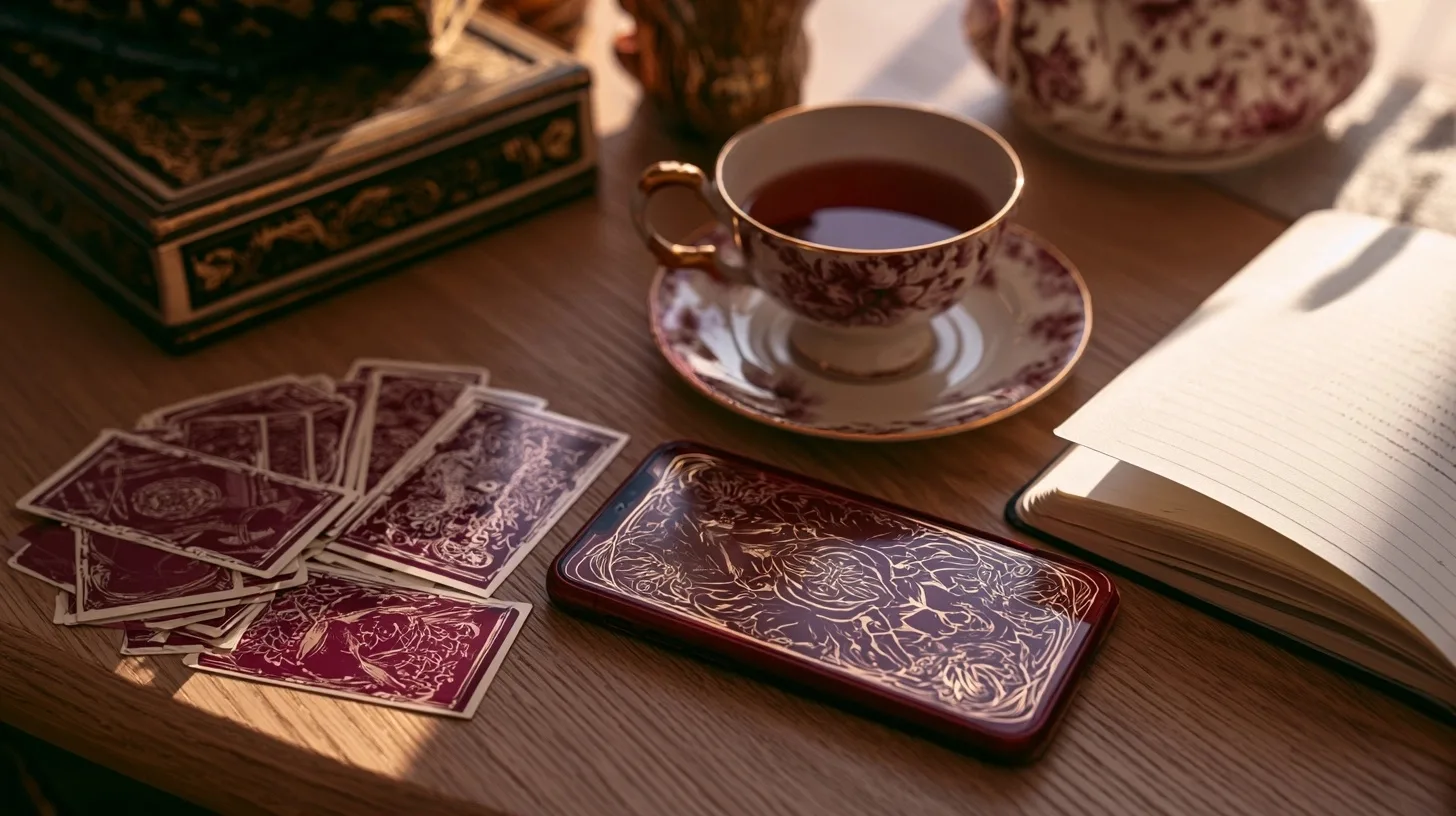 Carnet et téléphone éteint près de cartes de tarot pour préparer une réponse calme à son ex