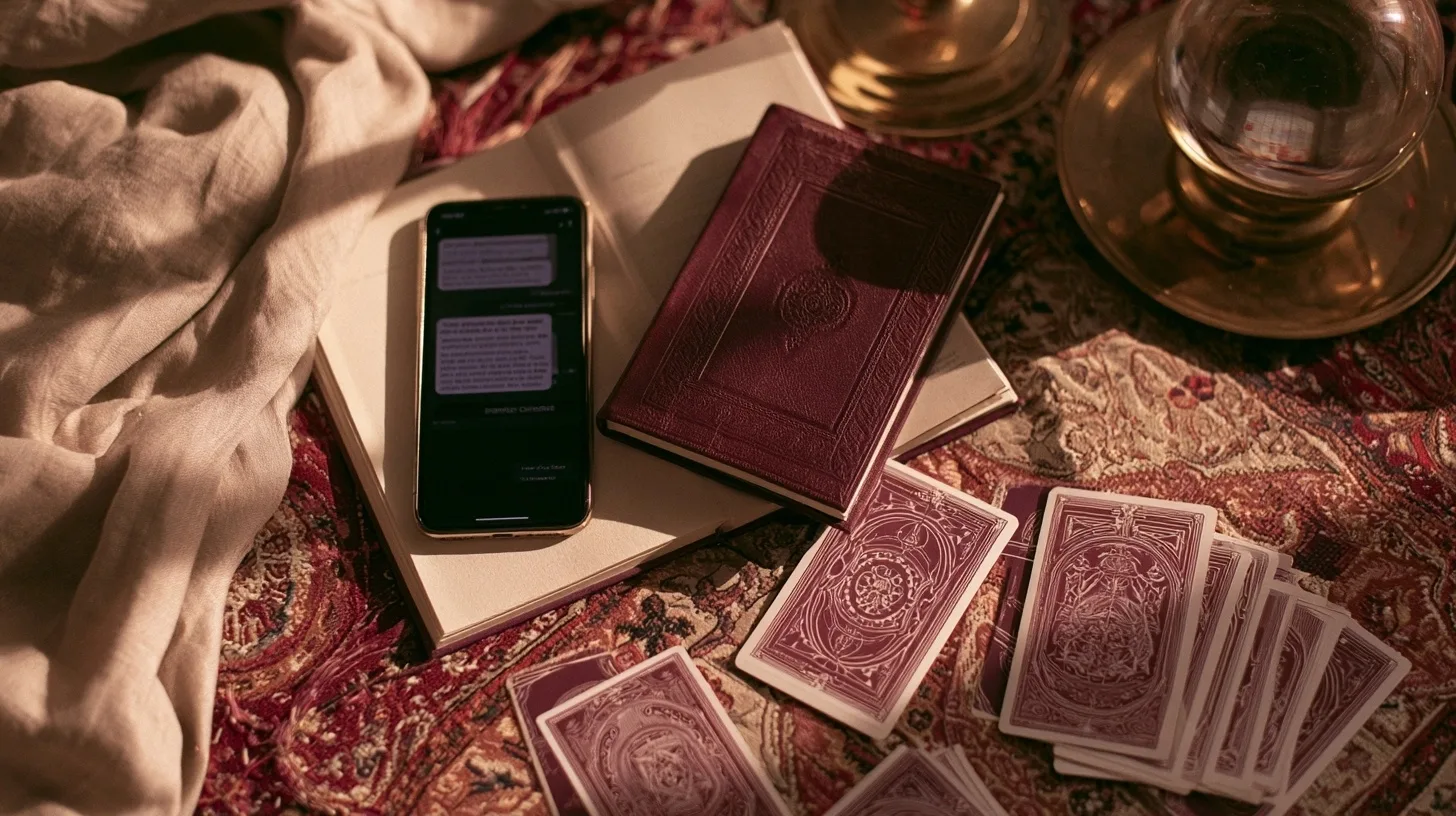 Téléphone et cartes de tarot pour garder du recul face aux messages ambigus d’un ex
