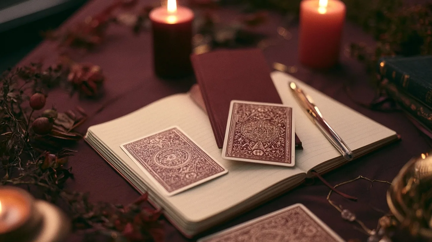 Cartes de tarot et carnet pour une question de voyance par mail