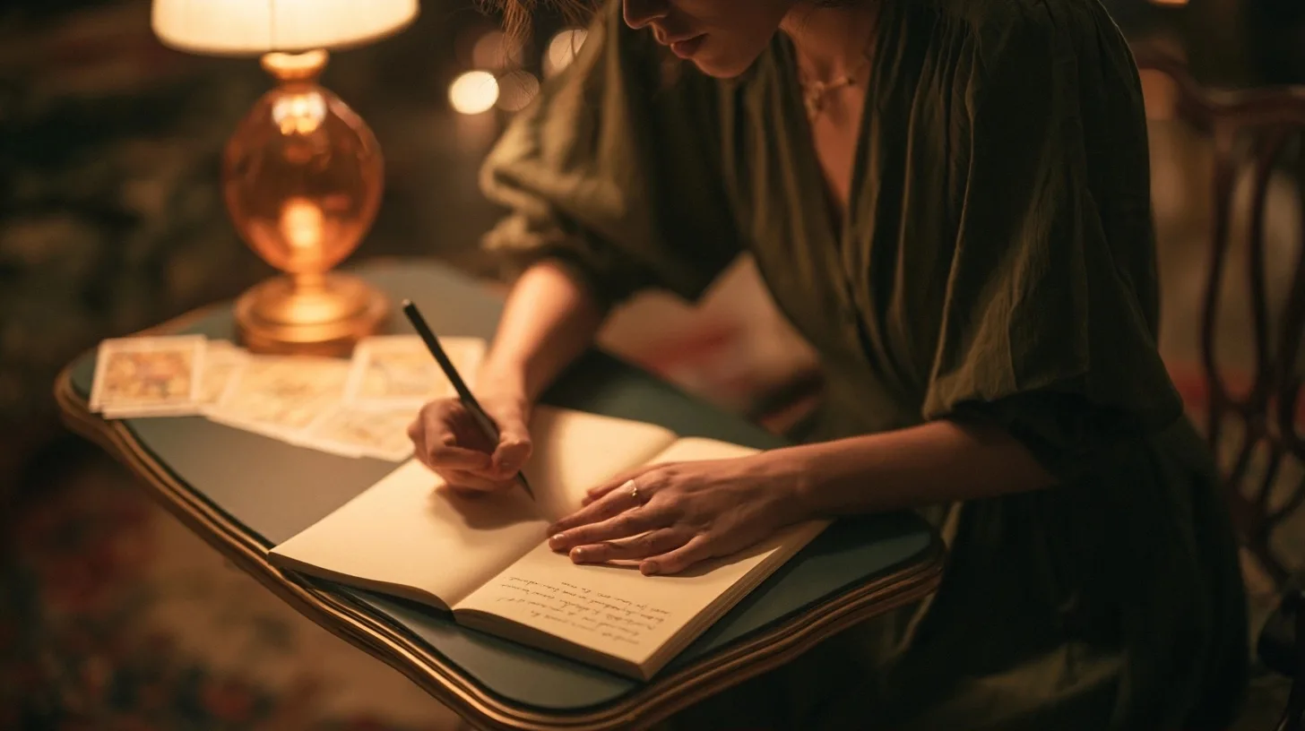 Carnet et cartes de tarot pour réfléchir aux critères d une guidance sentimentale