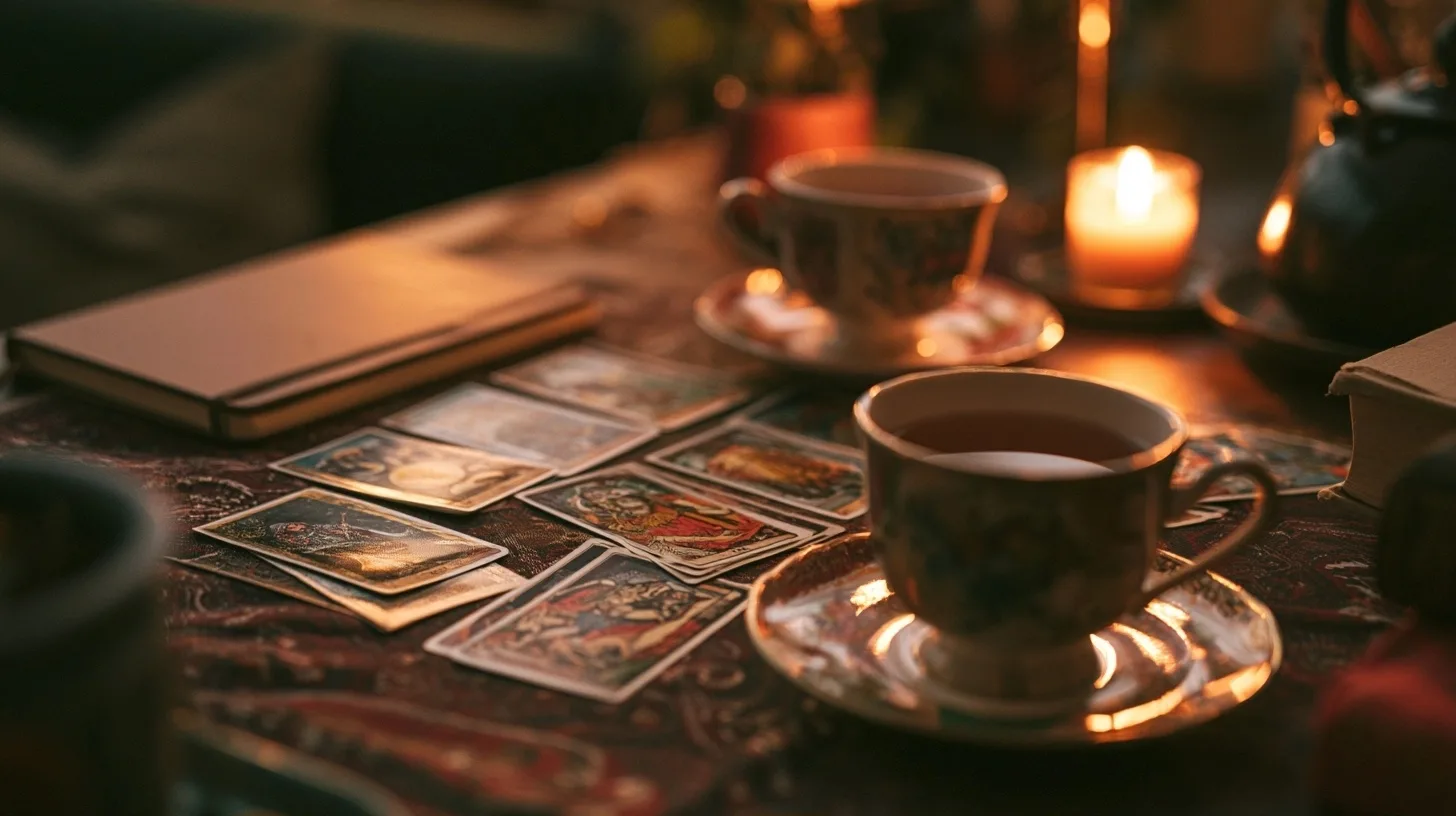 Cartes de tarot et deux tasses pour un tirage de couple
