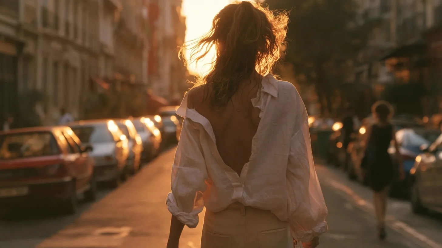 Personne marchant seule au soleil couchant, image de reprise de soi après une relation passée